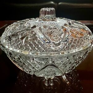 Vintage 1980’s KIG Malaysia Pressed Covered Glass Candy, Nut, Sugar Dish